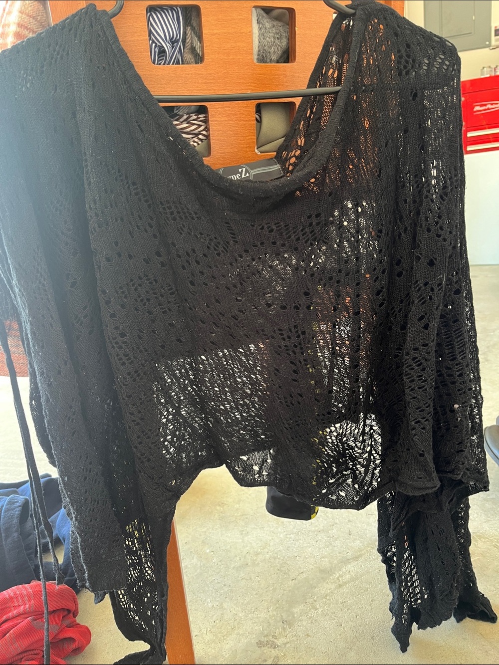 Type Z Black Open-Knit Poncho Shrug